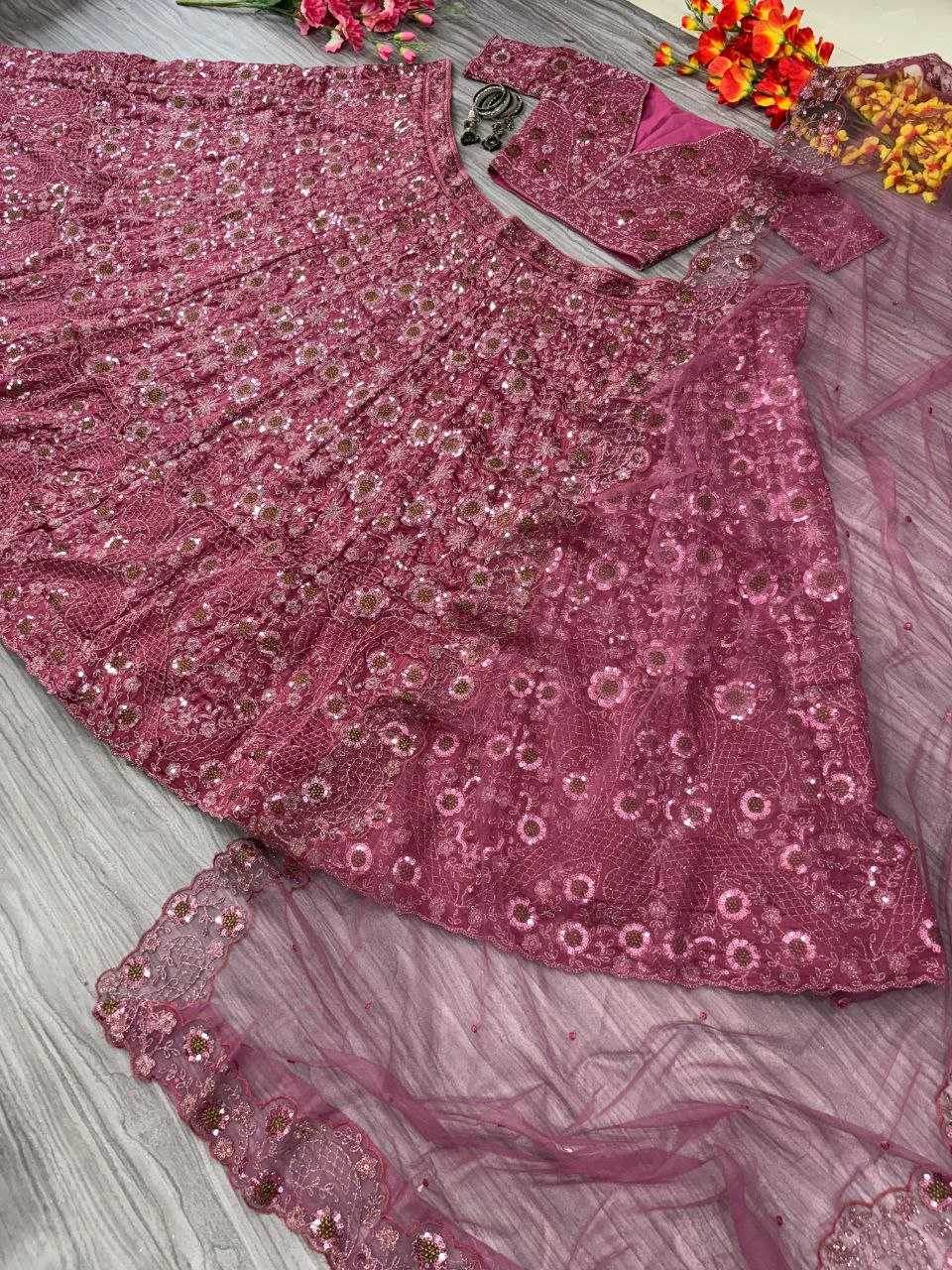 Chinon Silk Embroidered Zari Work Sequins Lehenga - MYLUXURY LANE ENTERPRISE